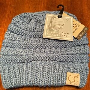 C.C. Blue Messy Bun Kids Winter Beanie Tail Hat